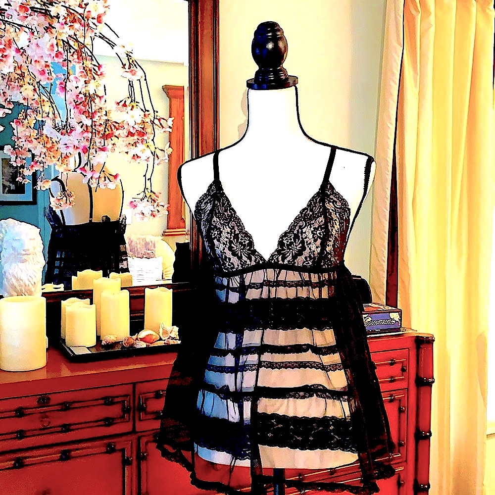 Victoria’s Secret black lace with bow in the back.